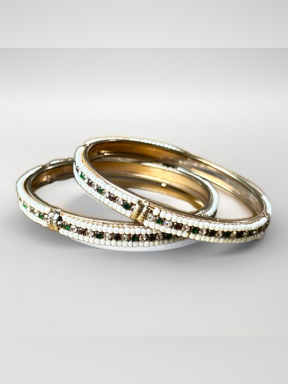 Gold and White Tone Beaded Bangle Bracelet Set - Women Jewelry